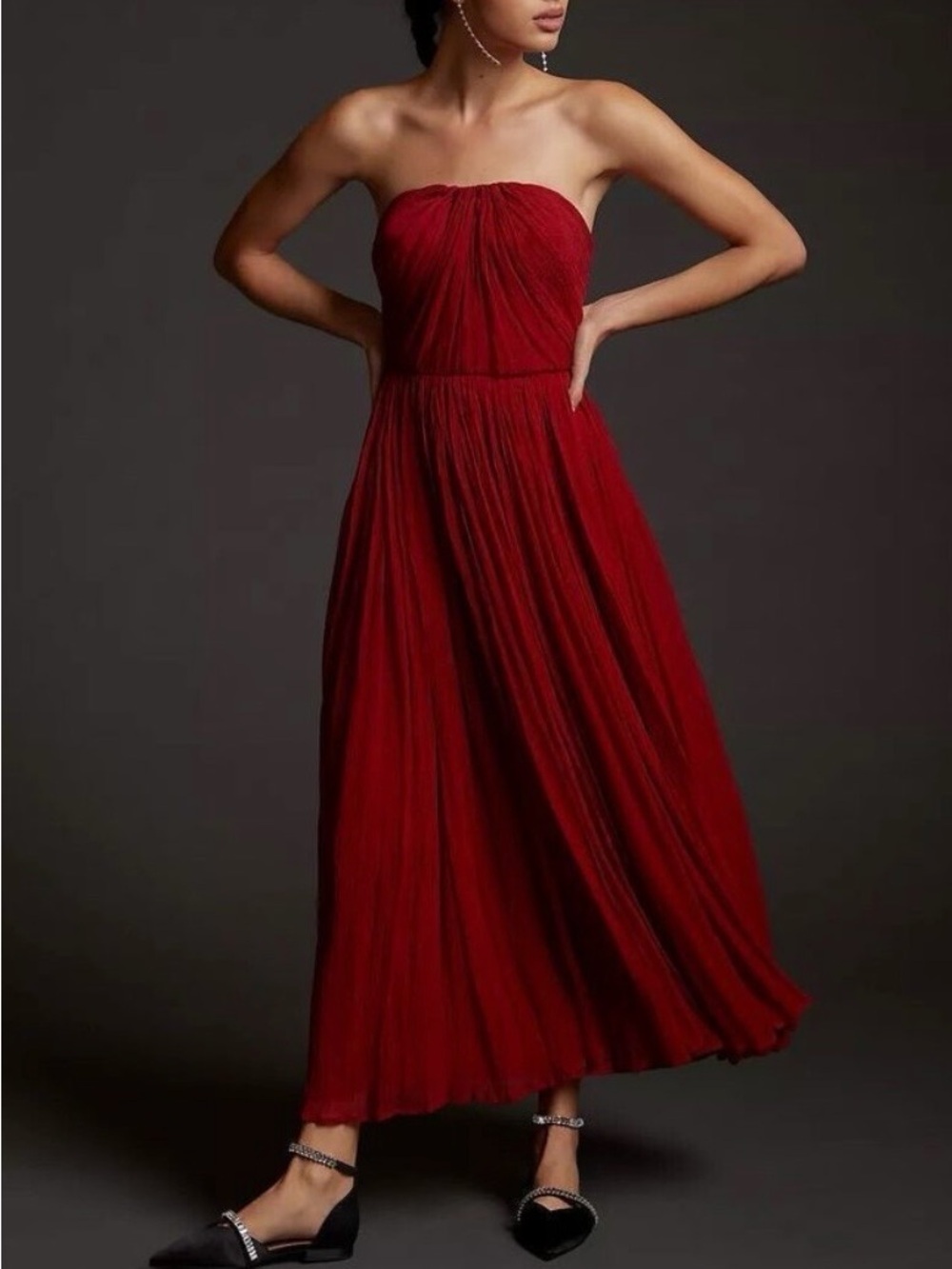 Anthropologie Pinnacle by Shruti Sancheti Red Pleated Strapless Maxi Dress 
Sz 4